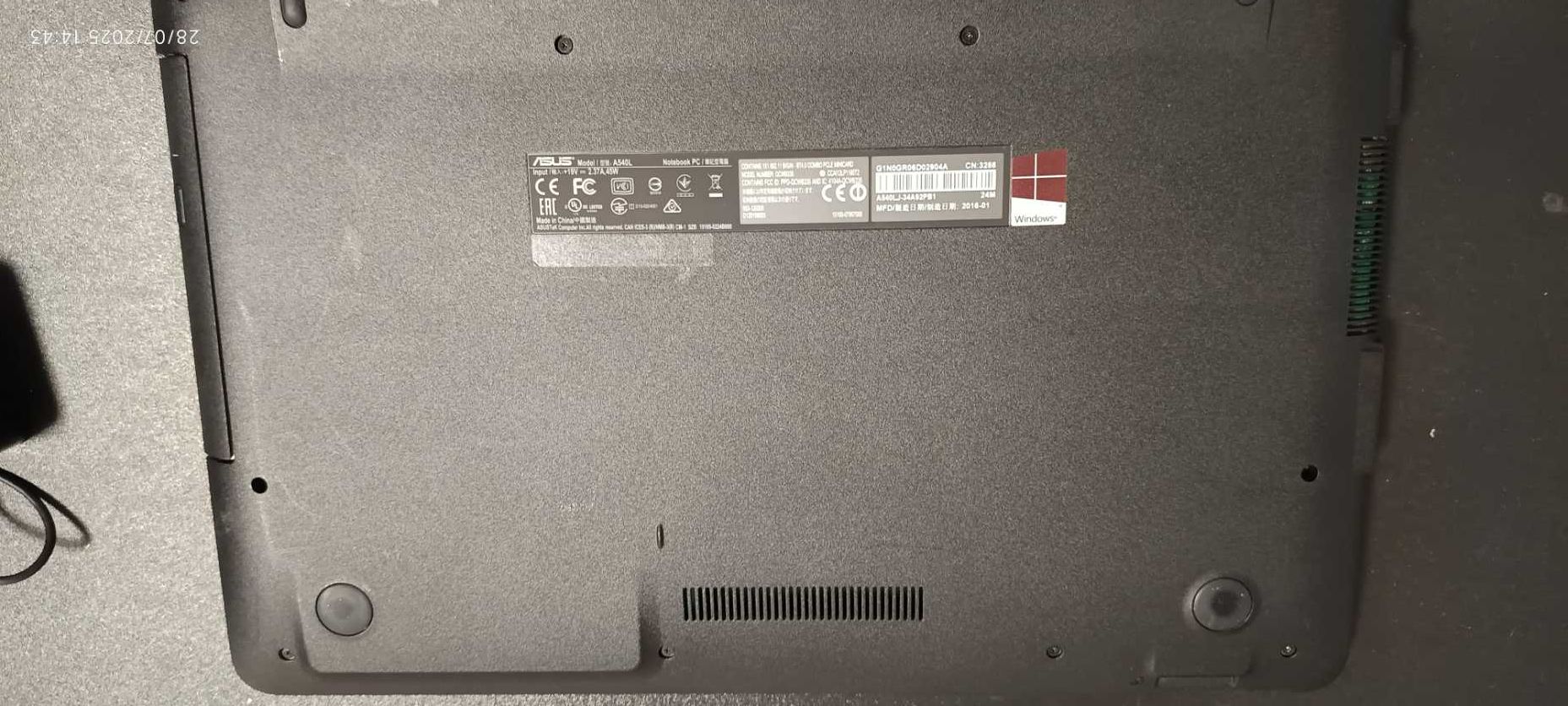 PC portátil ASUS A540L, com disco SSD