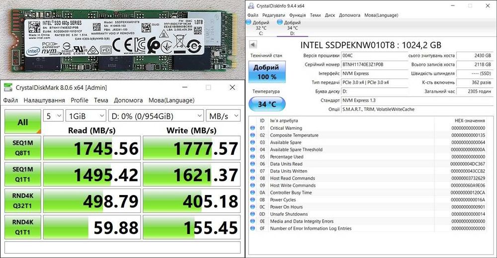 SSD диски M.2 NVMe 2280 на 256/512/1000 ГБ в асортименті