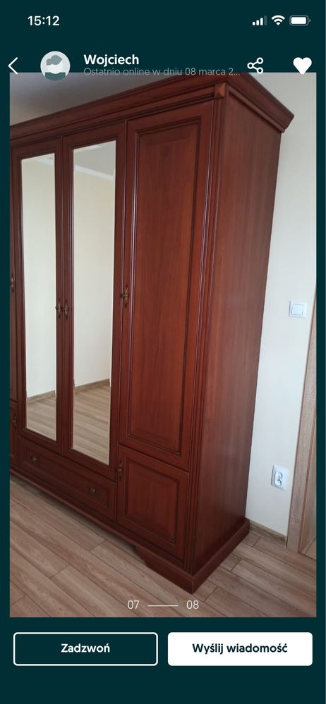 Duża pojemna szafa 4 drzwiowa z lustrem lite drewno