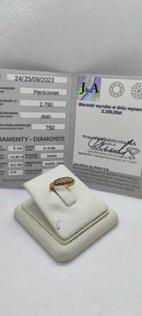 Złoty pierścionek 750 18k / DIAMENTY/ 2,79g / rozmiar 15 / certyfikat