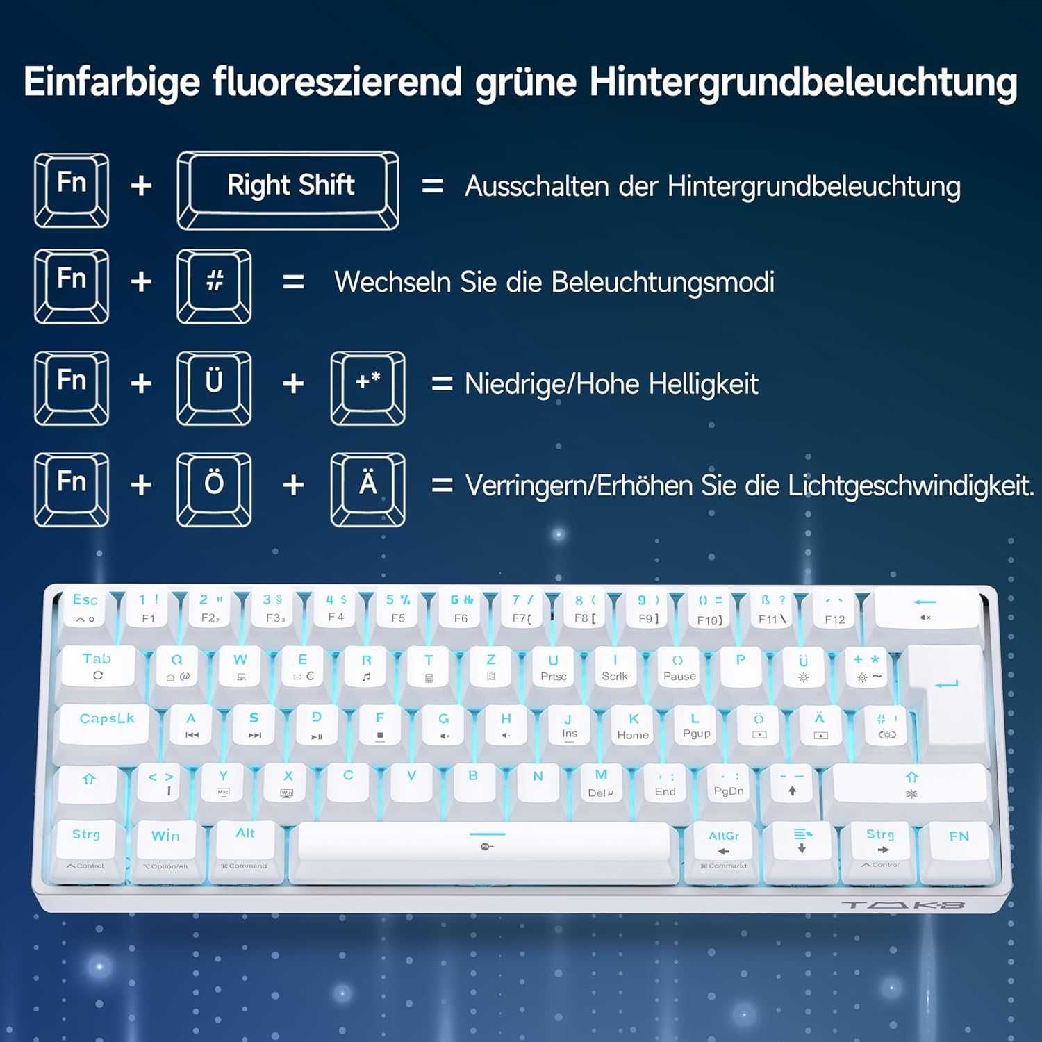 TMKB T61SE-D Mechaniczna klawiatura gamingowa Red Switch DE Biała