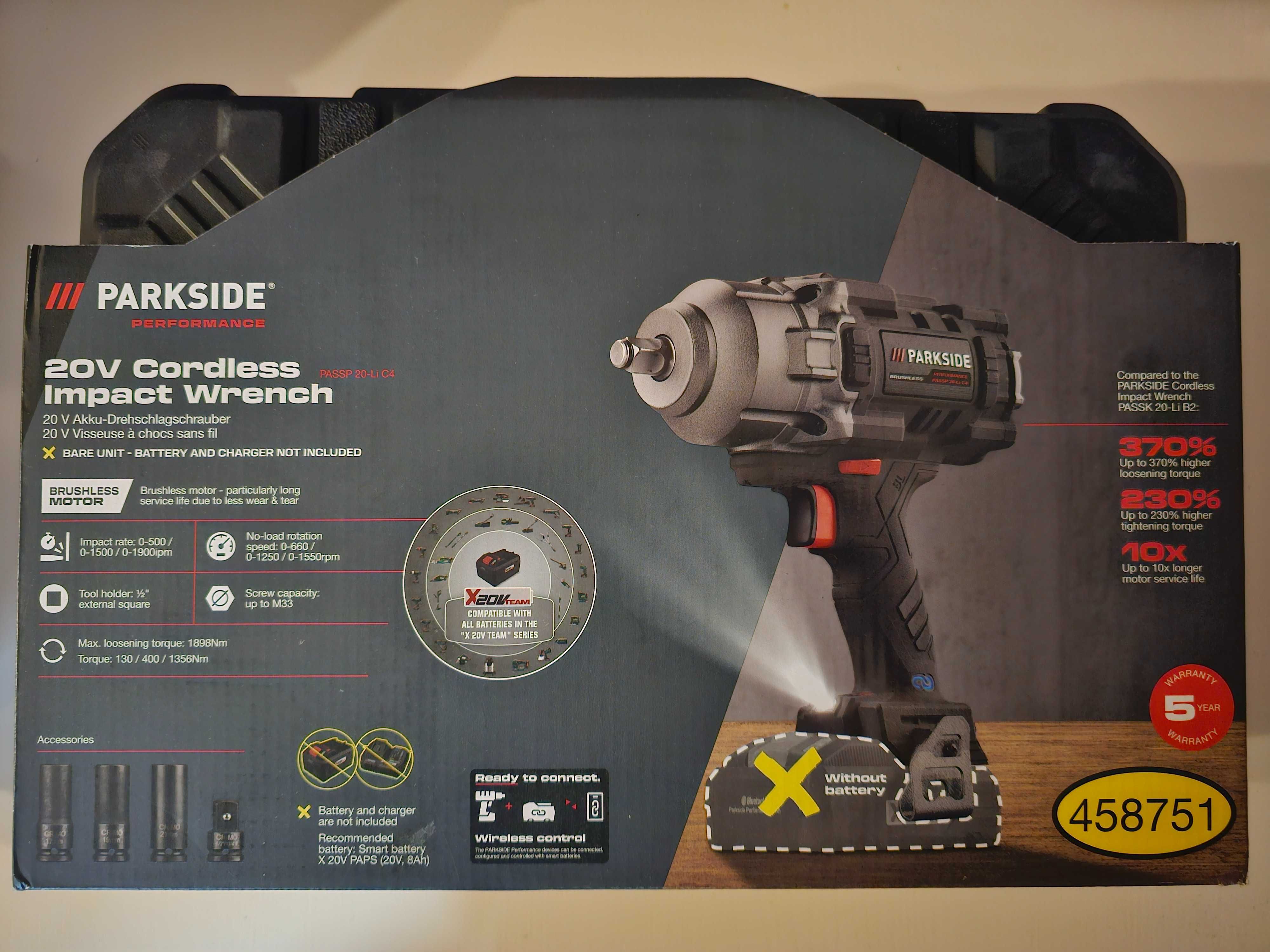 Klucz udarowy PARKSIDE PERFORMANCE 20 V, 1/2", PASSP 20-Li C4 5 LAT GW