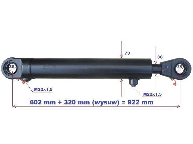 Siłownik hydrauliczny wysuw 320 mm - TUR, pług, chwytak itp - VAT 23