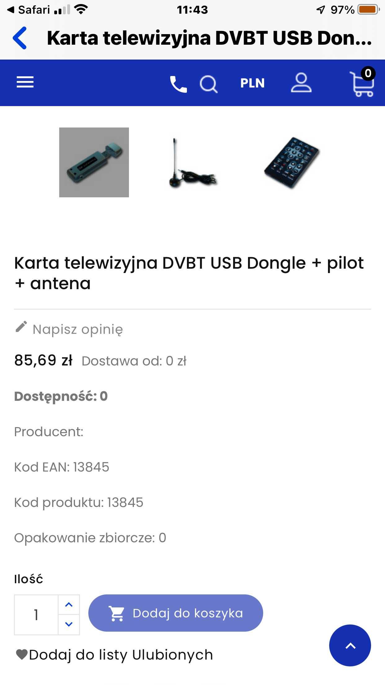 Pilot do telewizji DVBT USB czytaj Mrągowo