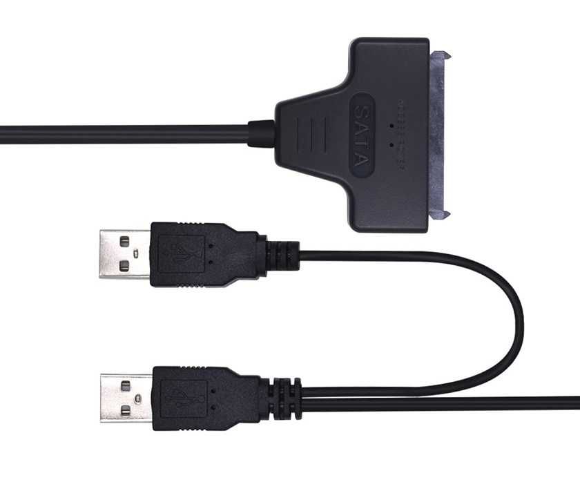 Kabel 2x USB adapter SSD HDD DVD SATA 7+15pin podłącz dysk SSD