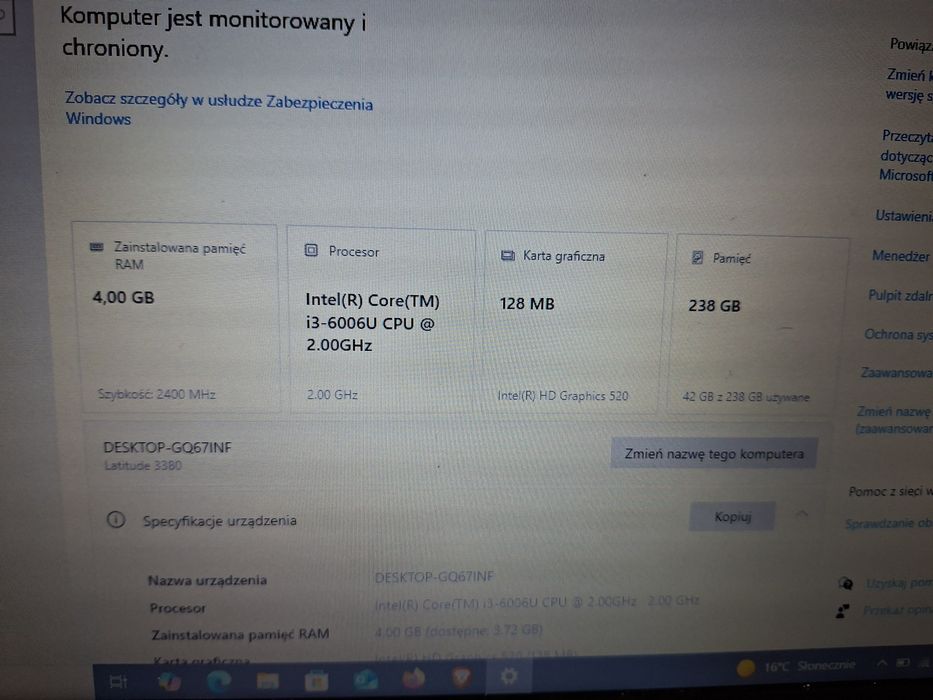 Dell 3380 i3-6006U 8gb dysk 250ssd