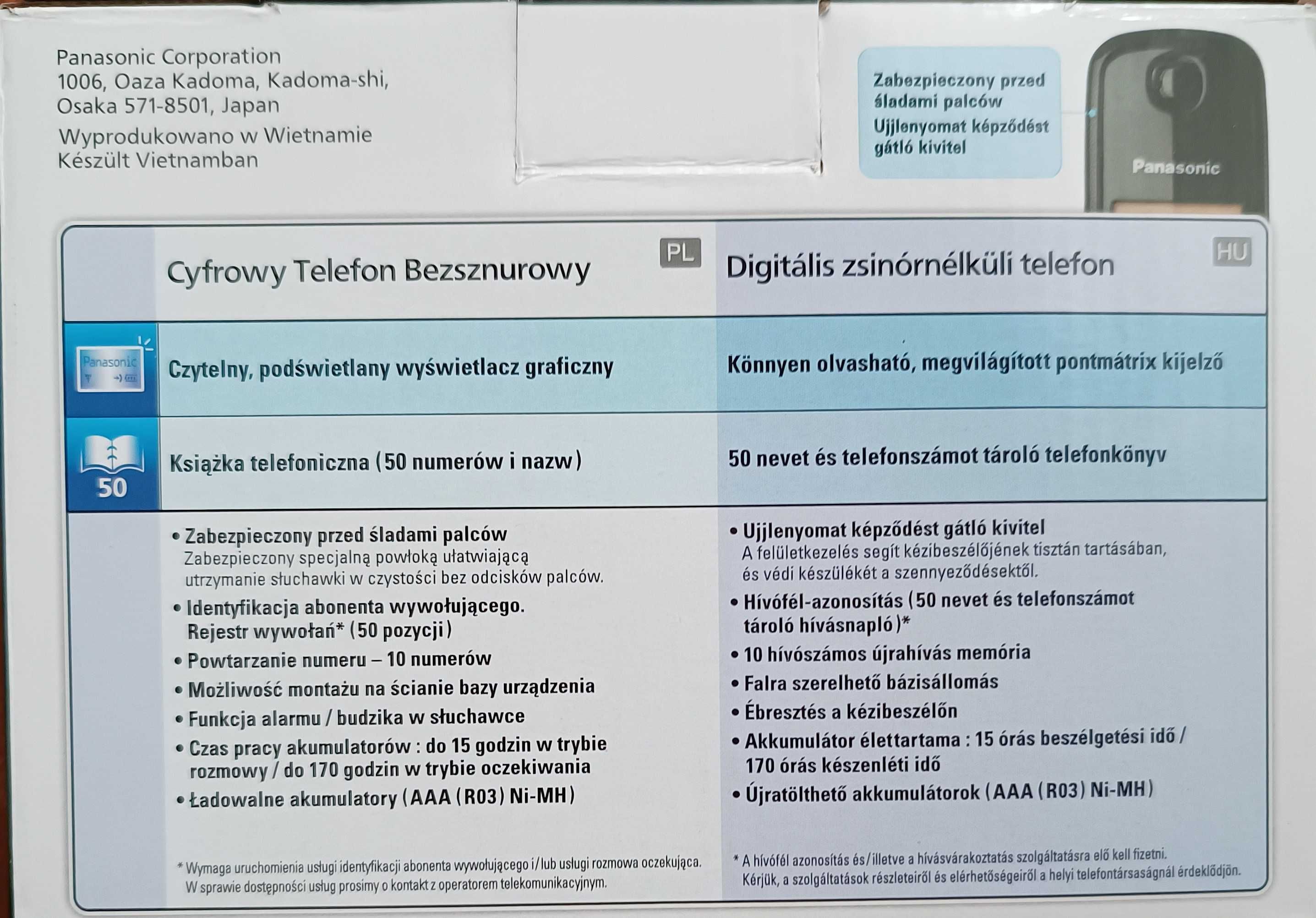 Telefon bezprzewodowy stacjonarny Panasonic czarny zestaw