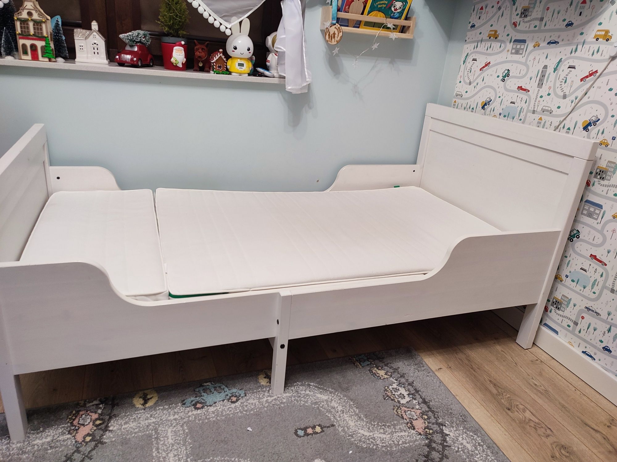 Łożko Ikea Sundvik drewniane białe regulowane materac