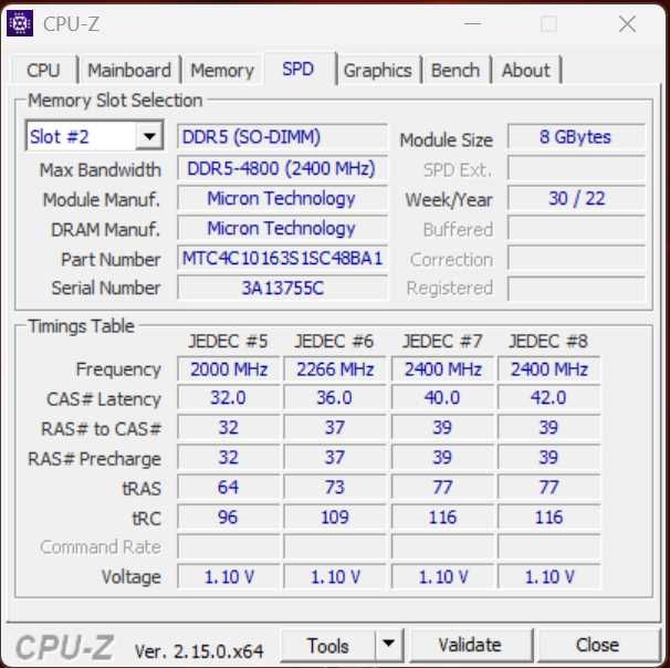 ОЗУ RAM Micron DDR5 2x8Gb so-dimm 4800MGz, для ноутбука