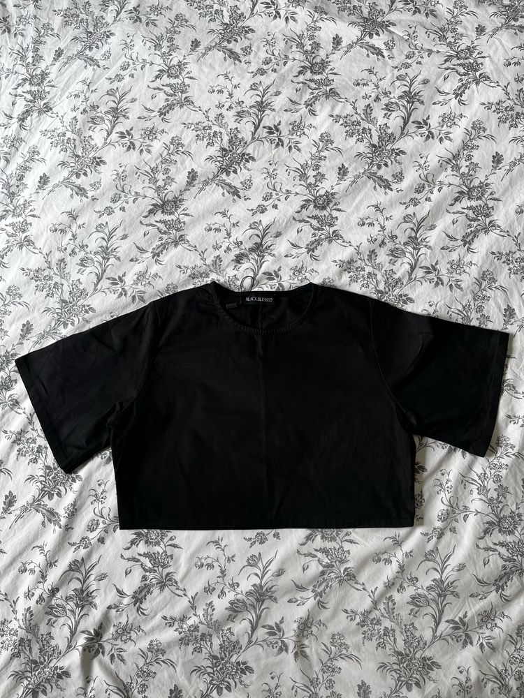 Bluzka z krótkim rękawem crop top boxy oversize goth 36 S