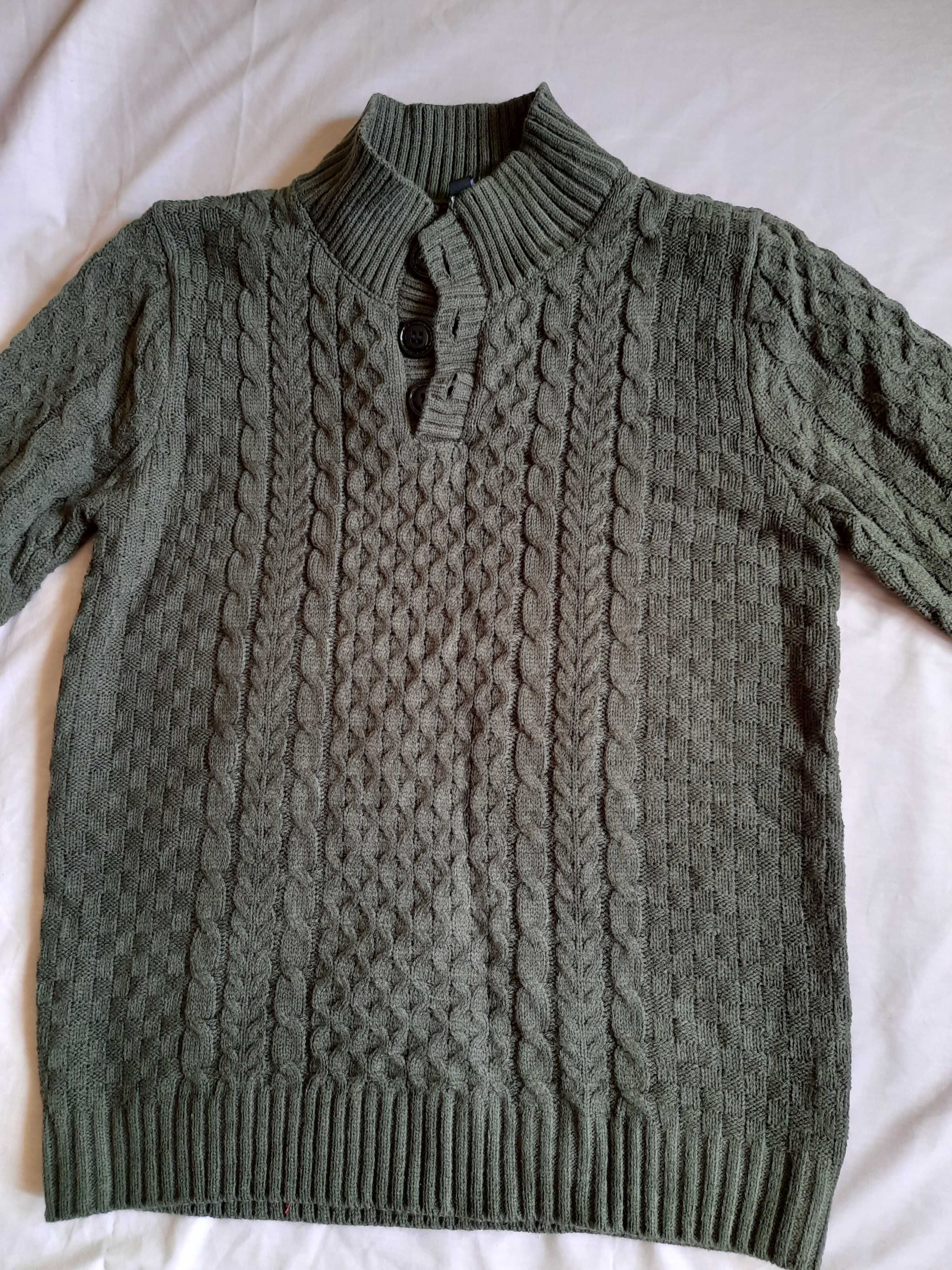 Sweter włóczkowy Khaki ciemna zieleń