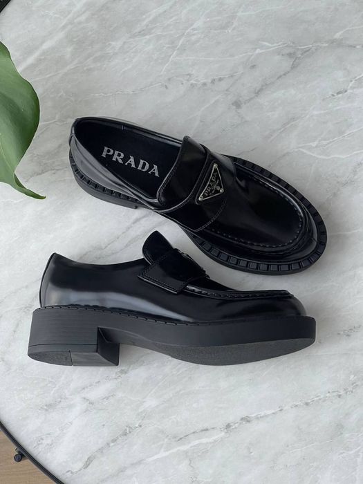 р36-40 Жіночі Лофери Prada Platform Leather Black Loafers