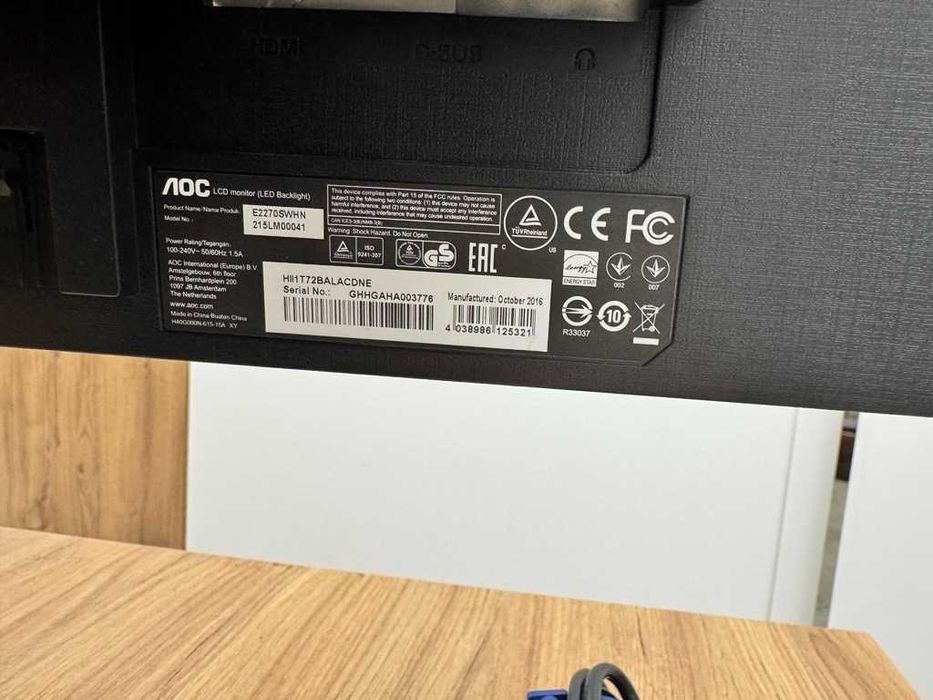 Monitor LED AOC E2270SWDN 21.5” Full HD + podstawka VESA Gratis