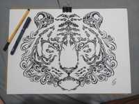 Rysunek: tygrys, cienkopis - blok tech. A3, 250 g/m2