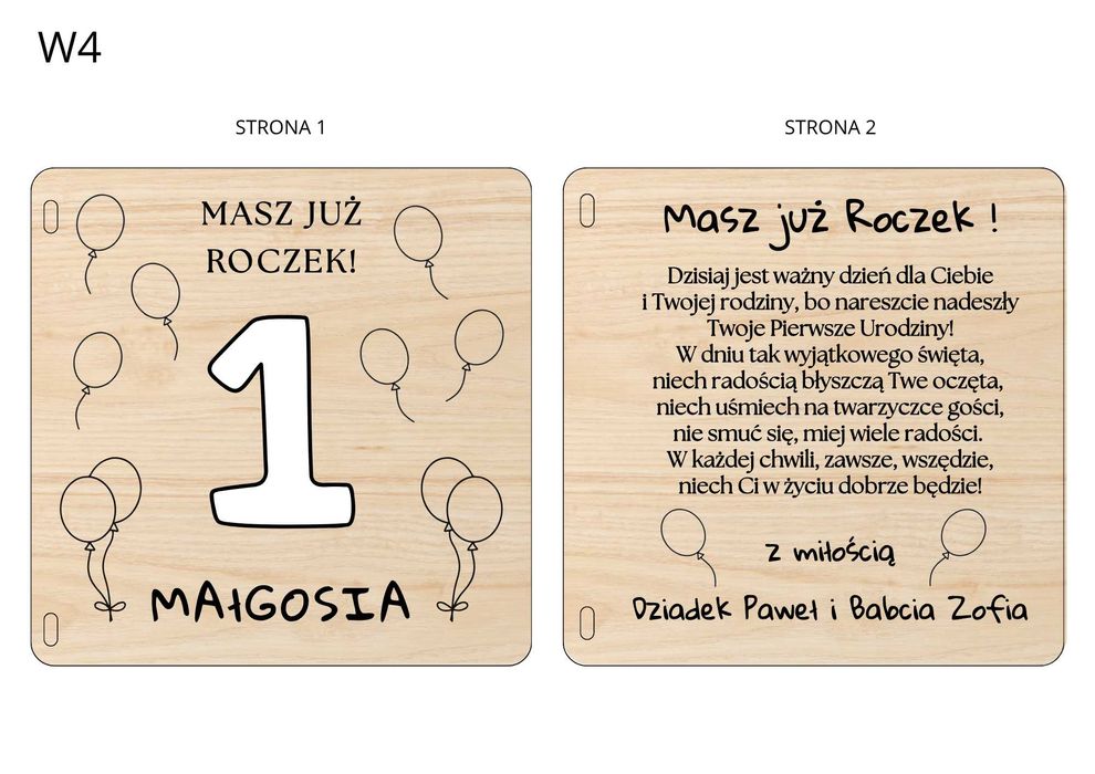 Drewniana kartka - Roczek