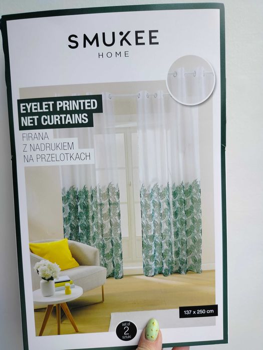 Firana firany 2szt na przelotkach Smukee 137x250 zielone listki 043