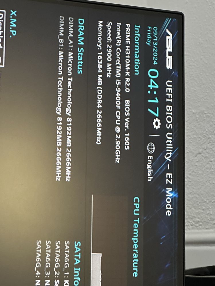 i5 9400f + Asus Prime H310M-K R2.0 + 2x8GB 2666MHz