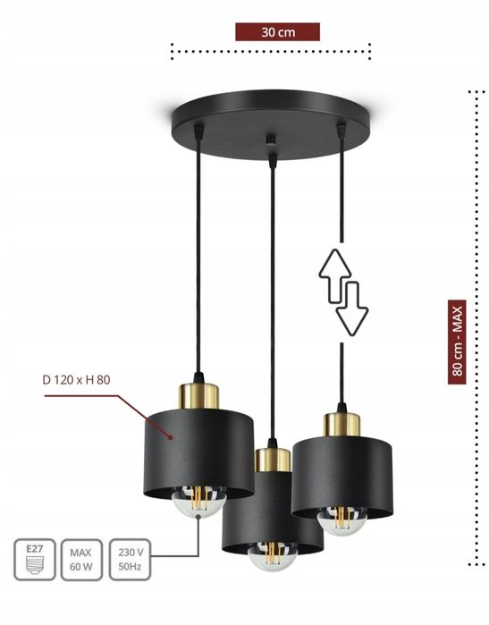 Lampa Sufitowa Żyrandol Plafon Classic Spot EZ3 LED E27 Black Gold
