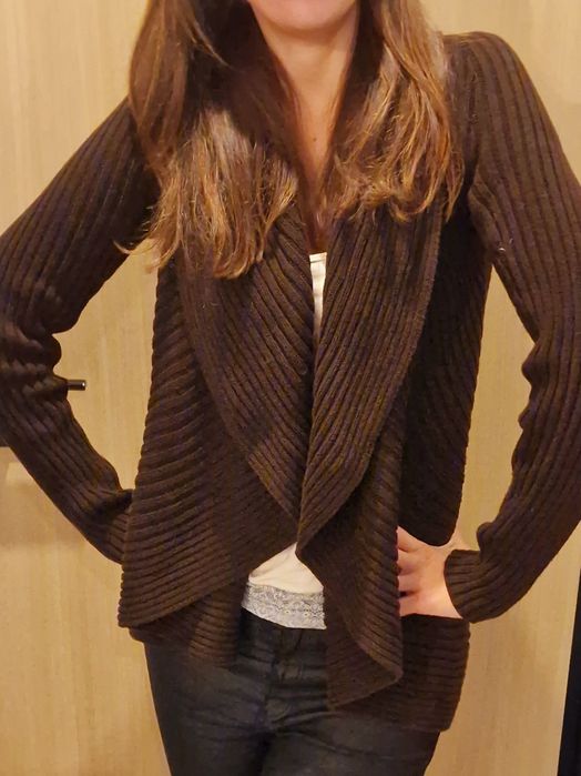 Czekoladowy bawełniany sweter kardigan Ralph Lauren S/M hit