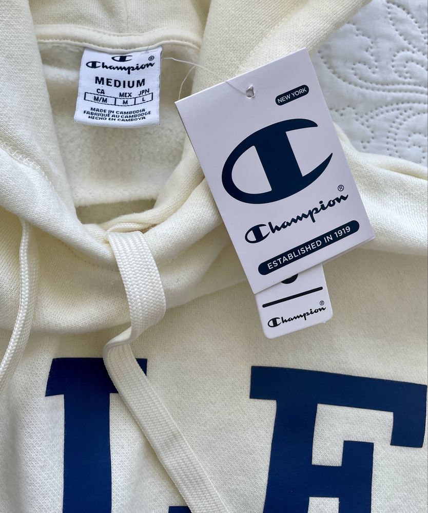 Champion Bluza z kapturem Hoodie Yale College cream off-white M 38 40