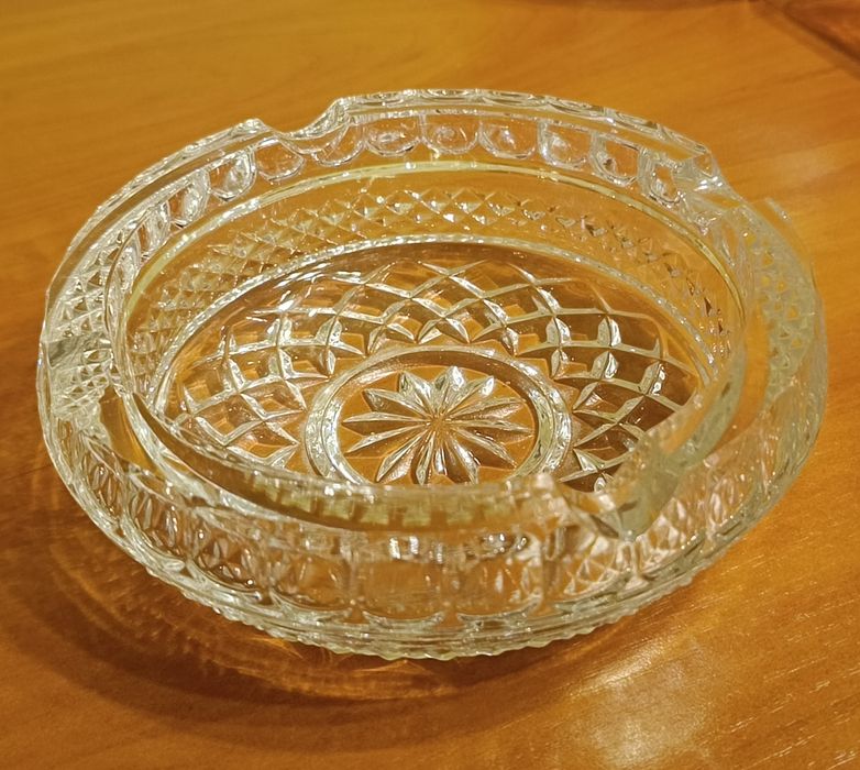 Piękna kryształowa popielnica retro PRL