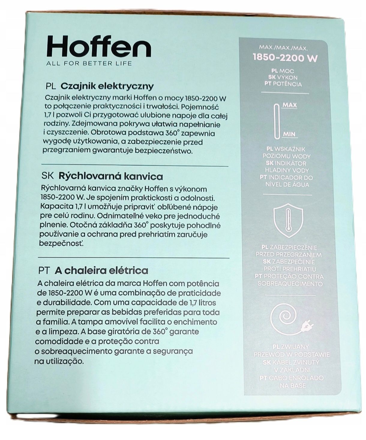 Czajnik elektryczny bezprzewodowy Hoffen AK-070147. 2200W 1,7l b