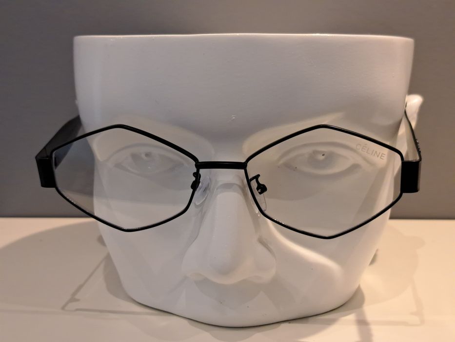 CELINE czarne nowe okulary zerówki romby oprawki stalowe nowe