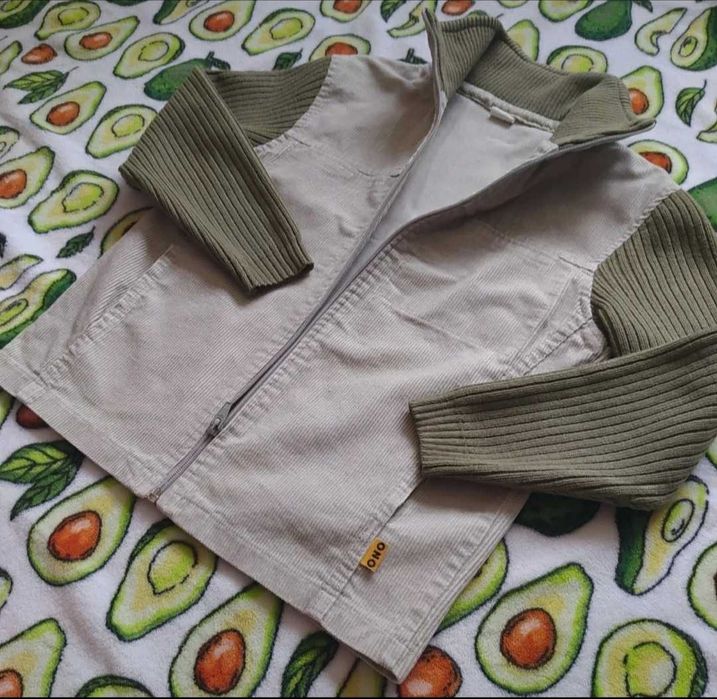 Beżowo oliwkowa bluza kurtka rozsuwana sztruks vintage