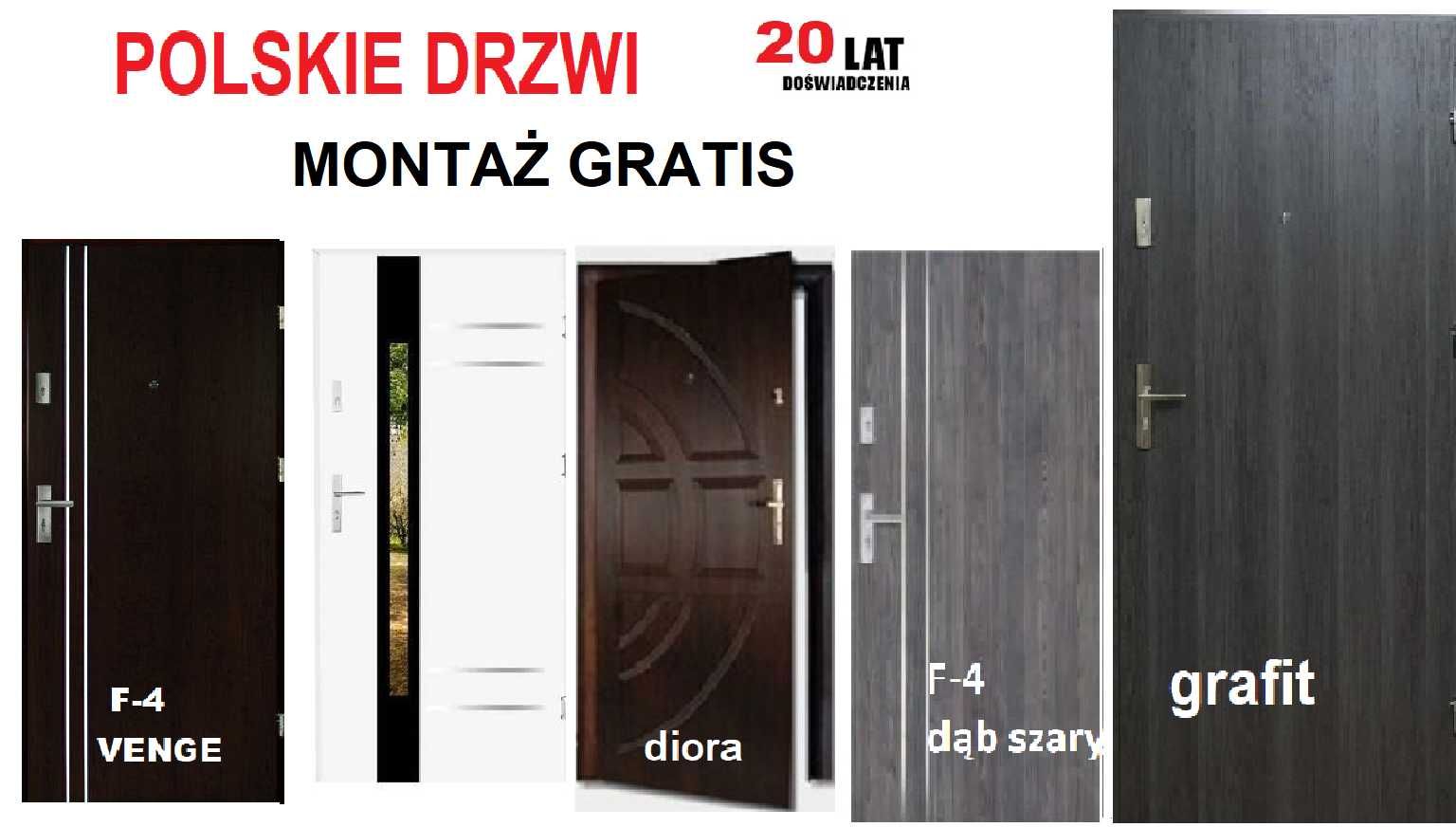 Drzwi z montażem zewnętrzne do mieszkania w bloku drewniane-metalowe