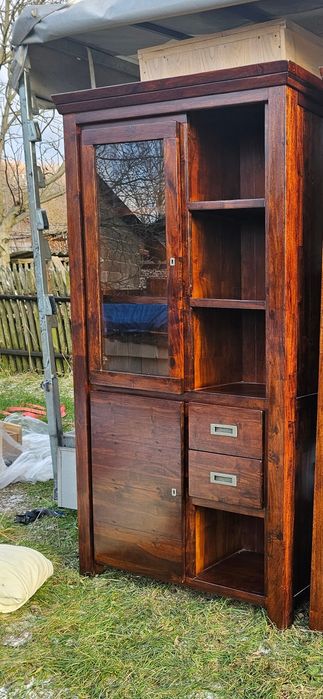 Drewniany zestaw mebli kolonialnych: witryna, komoda, szafka rtv,ława