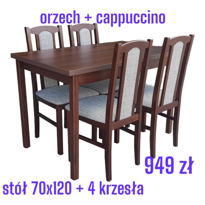 PROMOCJA : STÓŁ + 4 KRZESŁA , orzech + cappuccino , dostawa cała PL