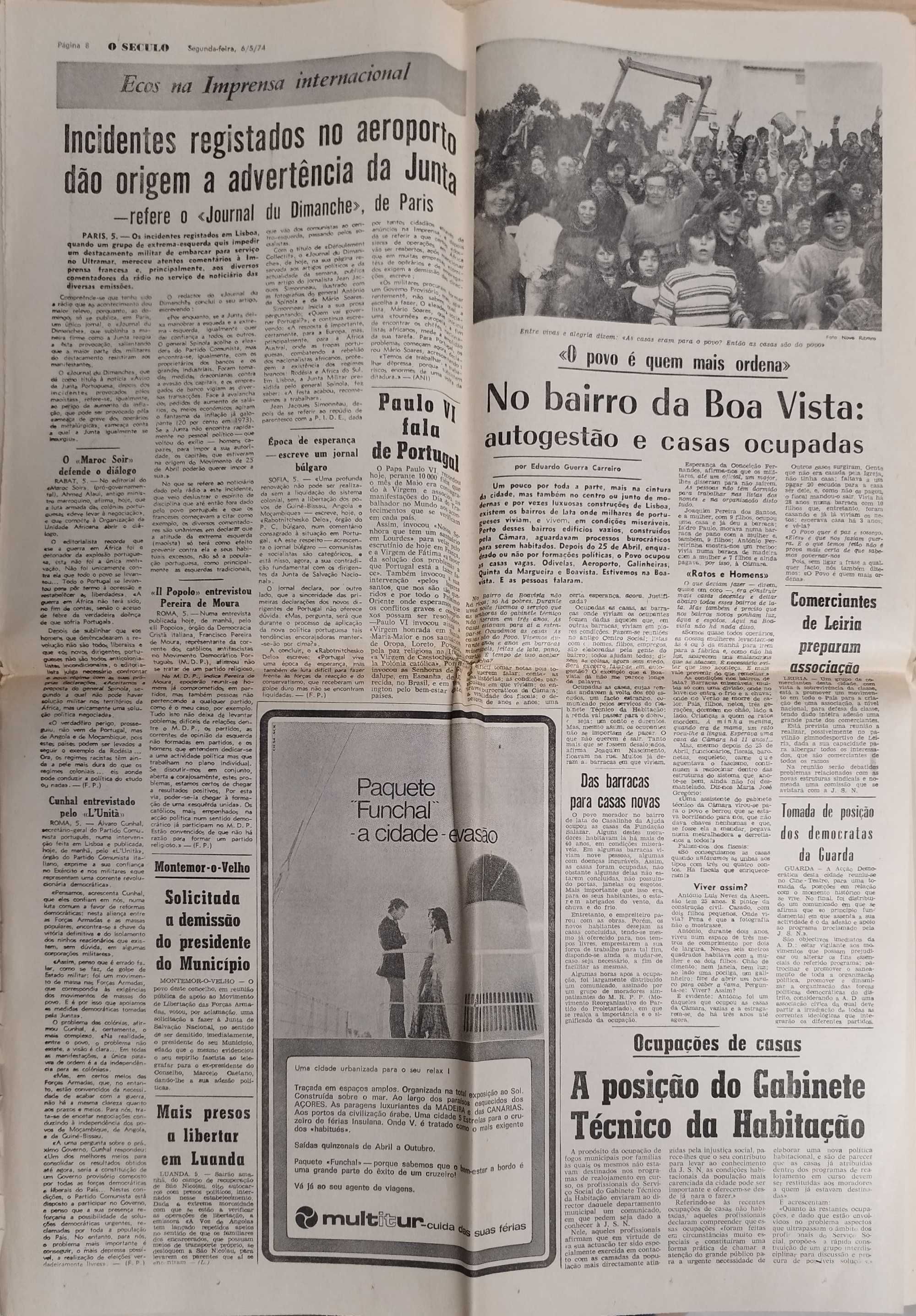 Jornal "O Século" 6 de maio 1974- após 25 abril 74