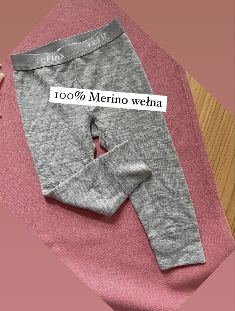 Reflex 9 miesiecy 100% wełna merino legginsy getry szare