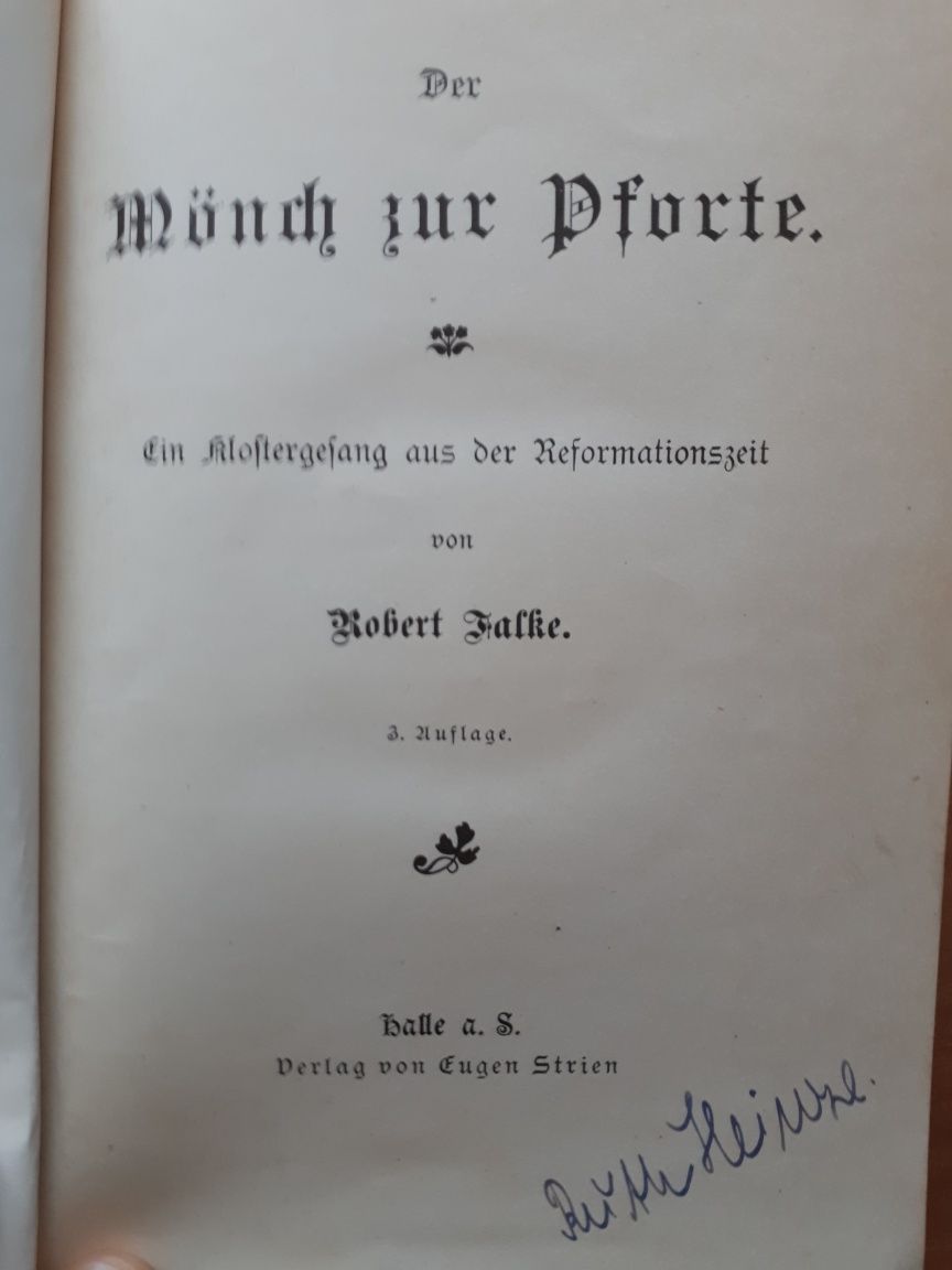 Książka po niemiecku, w gotyku, z dedykacją Robert Falke