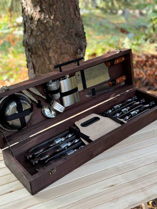 УВАГА /Набор шампуров с деревянными ручками в кейсе шампуры на подарок