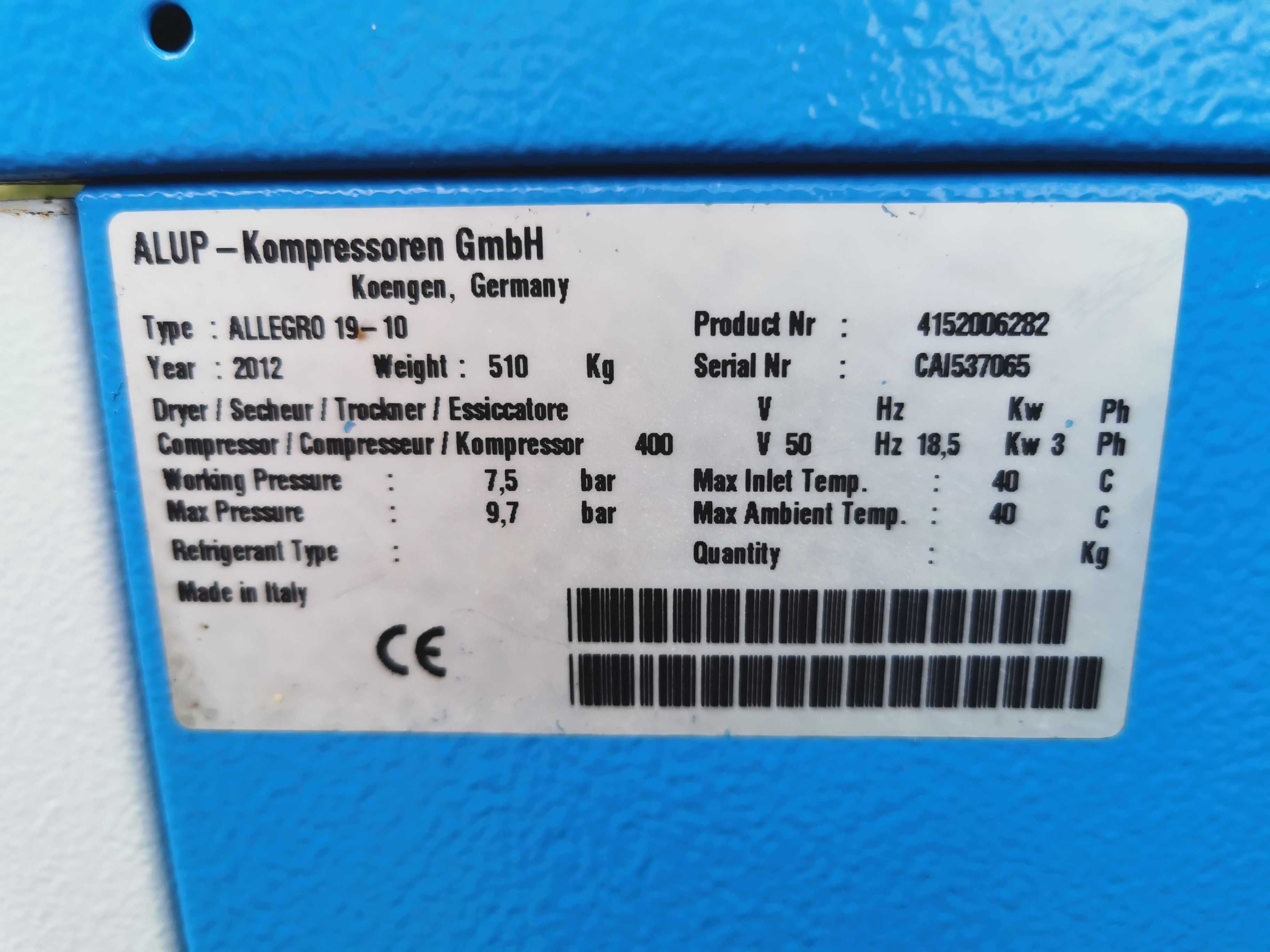 3000L/min 18,5kw +FALOWNIK Sprężarka śrubowa ALUP ALLEGRO 19 kompresor