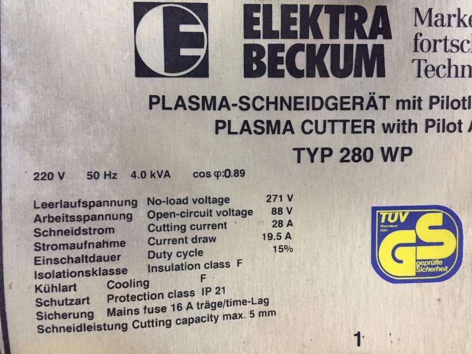 Máquina Corte PLASMA TYP 280 WP