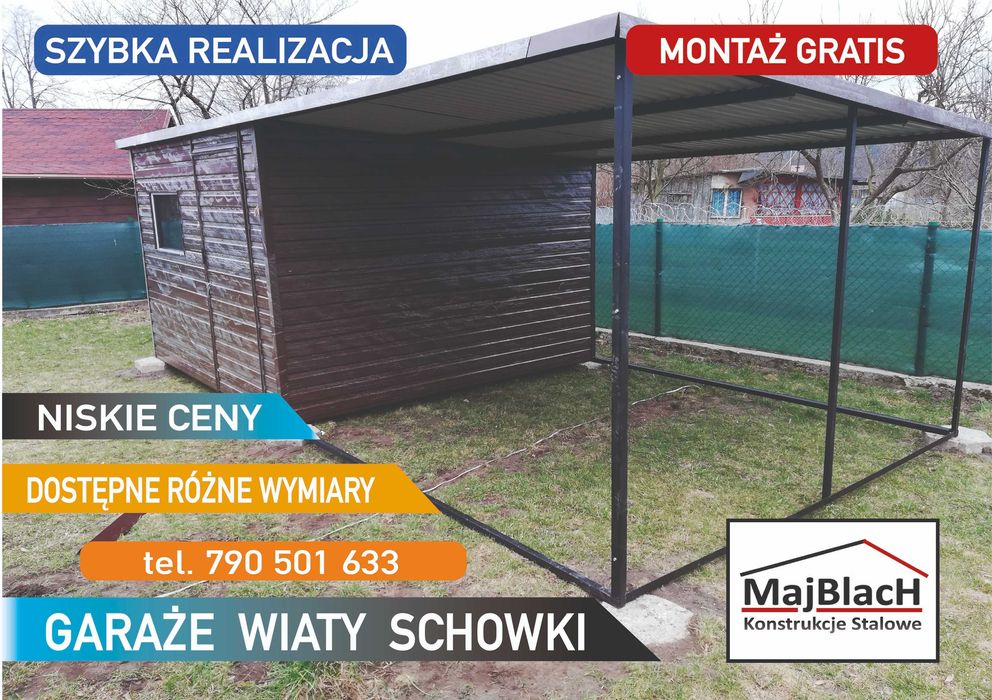 Garaż Blaszany z zadaszeniem - Wiata - Zadaszenie |Schowek – Maj-Blach