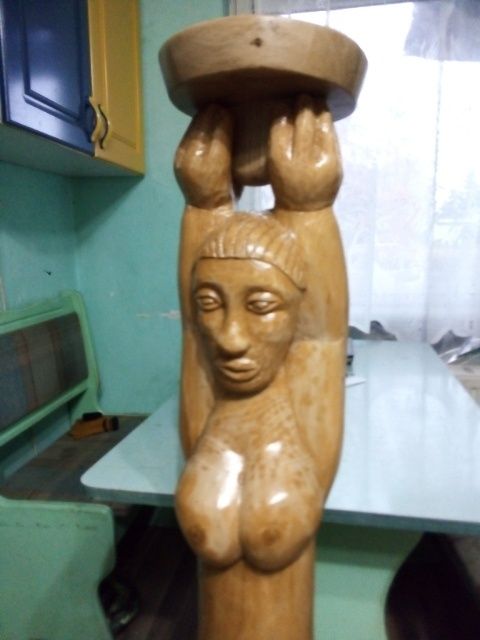 Kwietnik - Rzeźba drewniana dębowa kobieta, ludowa wintage rękodzieło