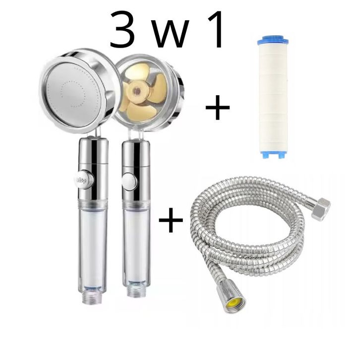 Słuchawka Prysznicowa Z Turbiną + Wężyk + Filtr Zestaw 3W1 360 Smart
