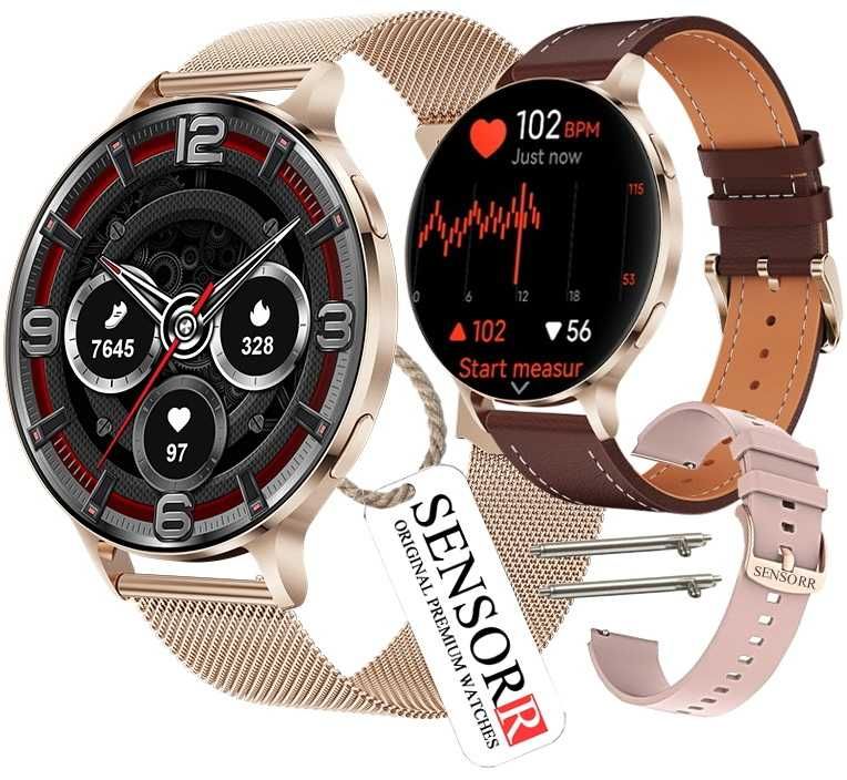 Smartwatch Damski Zegarek Rozmowy Pulsometr Sen Kroki 3 Paski Cienki