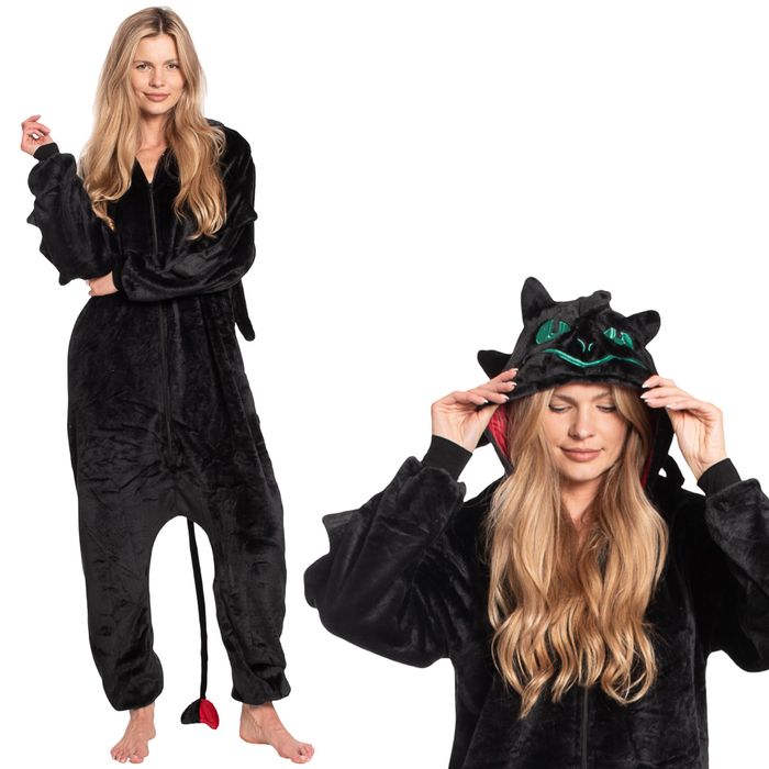 Piżama Damska Kigurumi Onesie Smok Szczerbatek Czarny 155-165 cm M