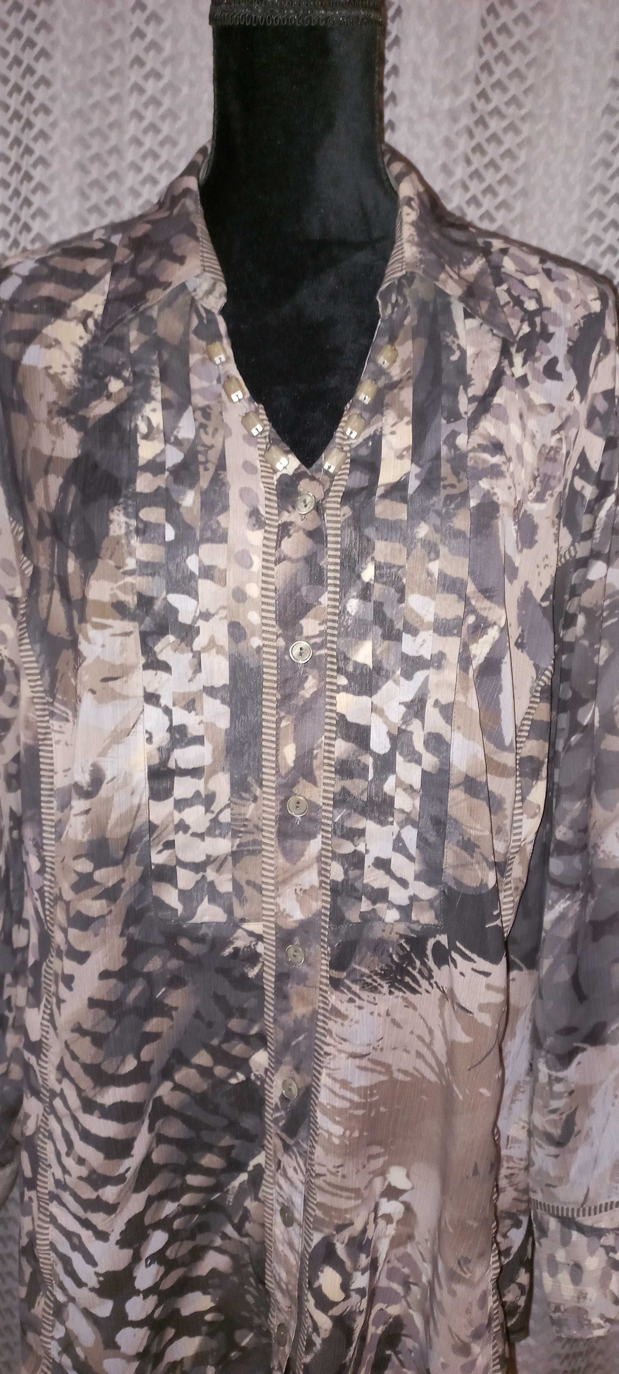 Tiulowa elegancka koszula bluzka z kołnierzykiem długi rękaw Bonita 48