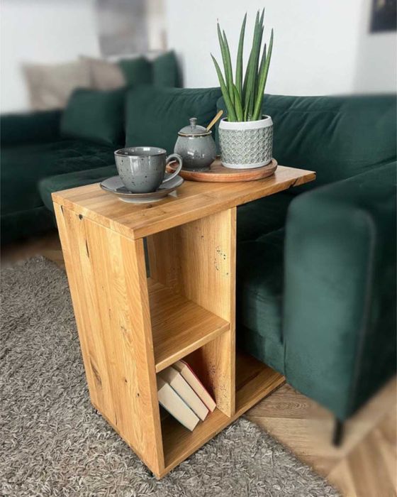 Stolik dębowy  pomocniczy na kółkach ODYS  50 x 61 x 30 LITE DREWNO