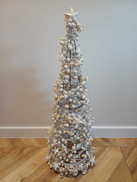 Świąteczna choinka z koralików, perłowa, Home& You, wysokość 73 cm