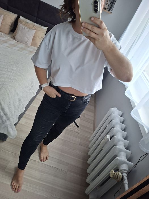 Zara tshirt pudelkowy oversize boxy premium bawelna bialy top super L