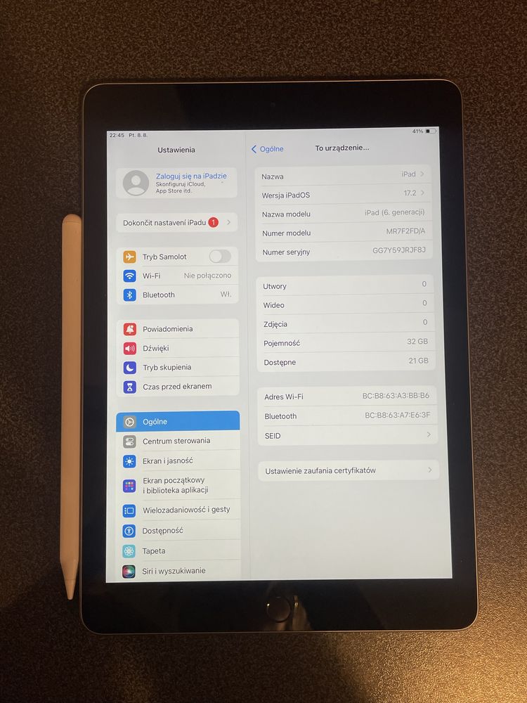 Ipad 9.7 6 generacji + rysik