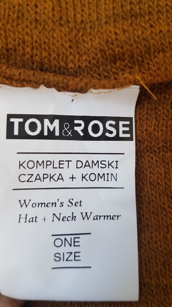 Komplet dzianinowy czapka komin, musztardowy