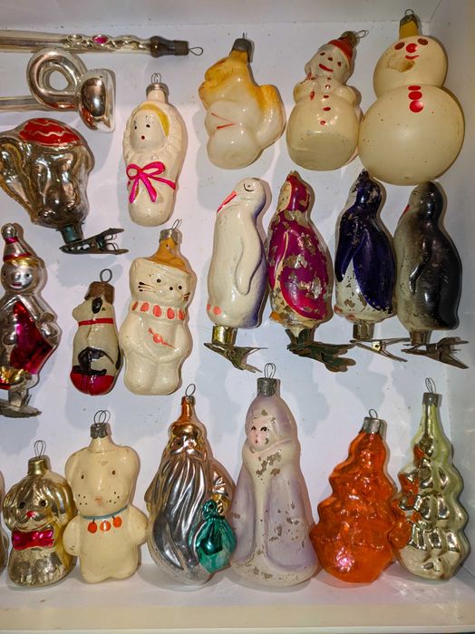 Ёлочная игрушка мишка на березке из СССР старая винтажная.