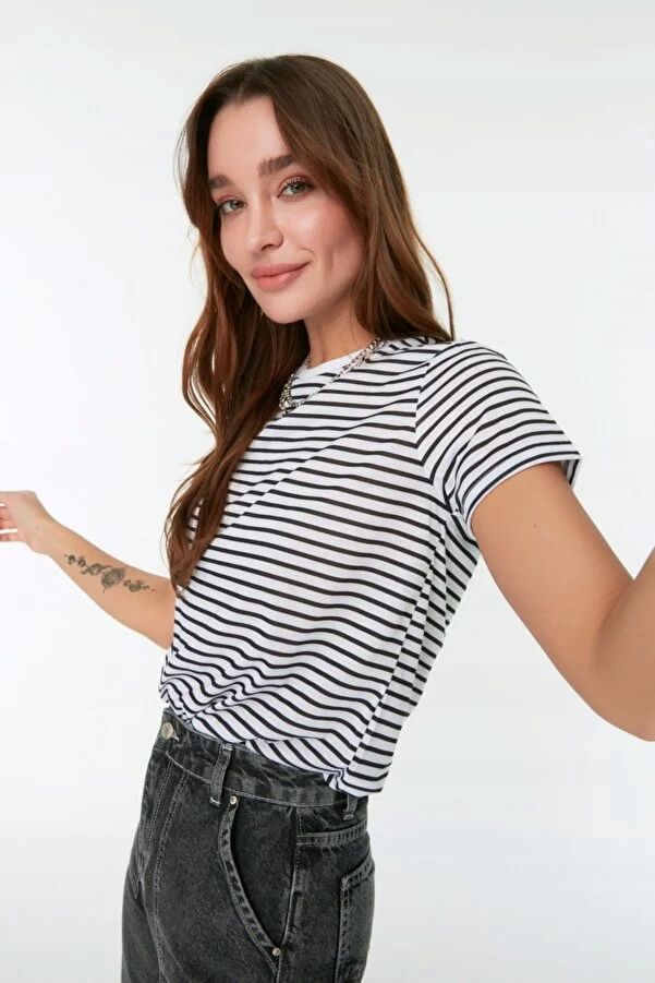 Trendyol 36 S T-Shirt Koszulka W Paski J22712